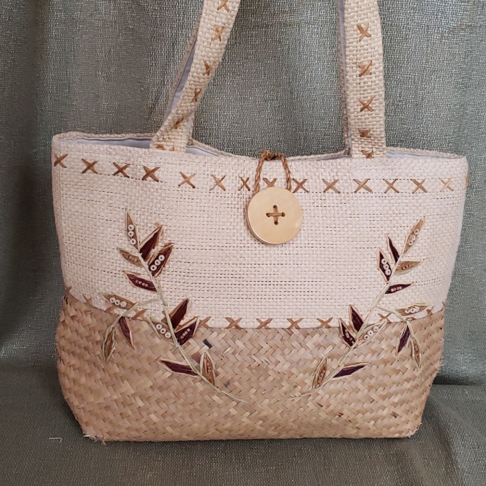 Hand woven straw tote
